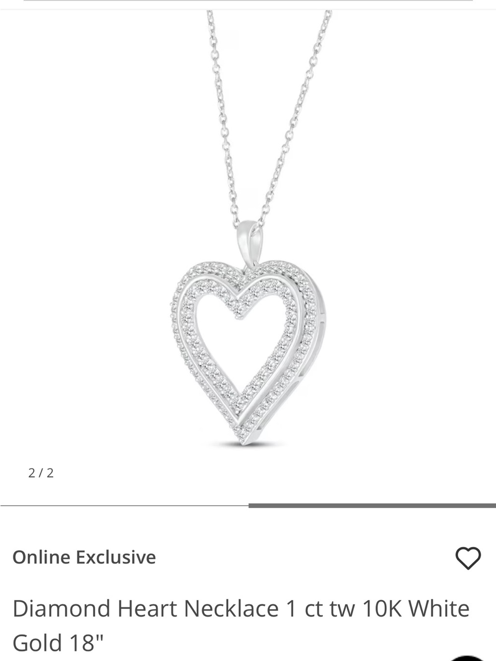 Diamond Heart Necklace in White Gold - 10K (1 ct tw)